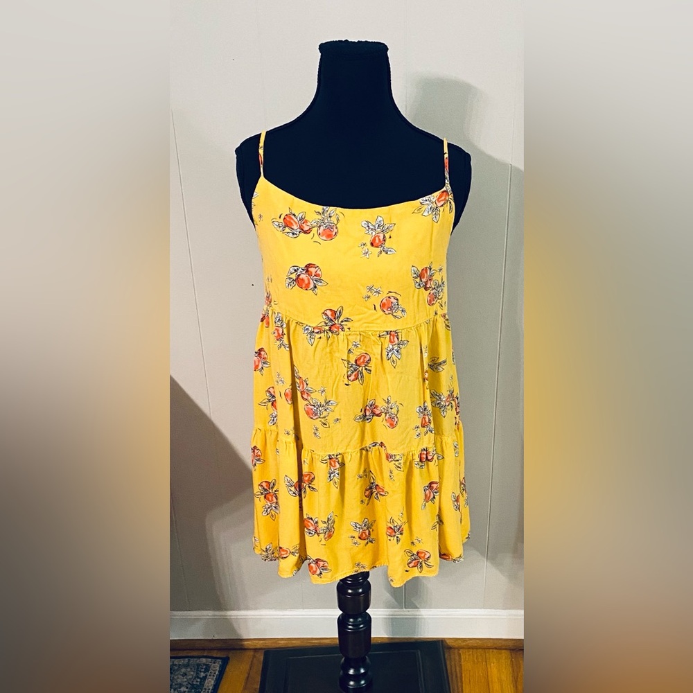 Copper Key Babydoll Yellow Mini Dress Peaches Adjustable Straps‎ XS Cottage Farm